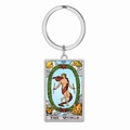Roestvrijstalen tarotkaart sleutelhanger met De Wereld ontwerp op vintage rechthoekige hanger - Staal-De Wereld