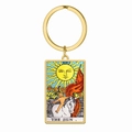 Gouden roestvrijstalen Tarotkaart De Zon sleutelhanger met rechthoekig ontwerp - Goud - Zon