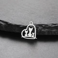 Mini heart cat pendant in silver stainless steel for DIY jewelry and handmade gifts - Steel Color-Three Kittens