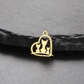Golden heart-shaped stainless steel cat silhouette pendant for DIY jewelry making - Gold-Three Kittens