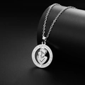 Silver mother and child necklace with sparkling crystals on a sleek round pendant - Steel - Mom Holding Baby