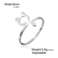 Detail view of adjustable cat ear ring showing 8mm width and ultra-light 0.8g weight - Cat Ear Style / Steel Color Cat Ears
