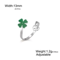 Adjustable four-leaf clover ring with green drip oil and hollow silver outline - Adjustable Open / Steel
