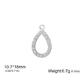 Teardrop pendant with white zircon inlays and silver finish, size 10.7x18mm - 10.7*18mm / Steel