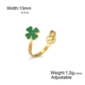 Adjustable golden clover ring with green enamel inlay and open band for women - Adjustable Open / Gold