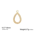 Gold stainless steel teardrop pendant with white rhinestones, size 10.7*18mm - 10.7*18mm / Gold