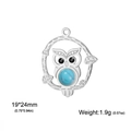 Silver owl pendant with turquoise inlay and detailed engraving for DIY jewelry - Steel
