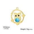 Golden owl pendant with turquoise stone and black gem eyes measuring 19 by 24mm - Gold