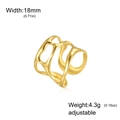 Anello regolabile in acciaio inossidabile dorato 18K a forma di goccia, larghezza 18mm - Stile Linee Geometriche-Oro