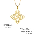 Detailed view of gold Om mandala pendant with hollow yoga patterns and size measurements - Gold Yoga Lotus
