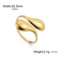 Polished 18K gold-plated stainless steel double teardrop open ring with mirrored finish - Double Water Drop Style