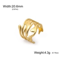 Adjustable golden hollow geometric stainless steel ring with multilayered wave design - Lava Fluid Style