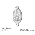Silver stainless steel oval religious connector charm with heart and star motifs - Cross Oval Connector / Steel
