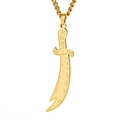 Polished gold stainless steel curved sword pendant with Arabic style engravings - Pendant - Gold - Knife