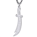 Silver stainless steel scimitar sword pendant with wavy engraved texture and hilt detail - Pendant - Steel Color - Knife