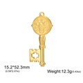 Golden stainless steel Saint Benedict heart key pendant for DIY jewelry making - Key Medal Pendant / Gold