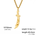 Golden scimitar sword pendant with O-chain and engraved checkered pattern texture - Necklace - Gold - Single Hole