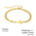 Golden stainless steel scimitar bracelet with engraved charm and adjustable chain - Bracelet - Gold - Chain