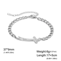 Silver stainless steel sword pendant bracelet with flat chain and extension links - Bracelet - Steel Color - Chain Stripe