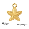 Golden starfish charm pendant in stainless steel with textured radial ribs, 22x20mm - Starfish / Gold
