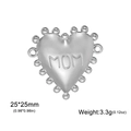 Zilveren 3D hart MOM hanger voor DIY sieraden, spiegelglans afwerking, 25mm - 25x25mm / Zilver - Dubbel Gat Hart MOM