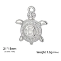 Pendentif tortue en argent poli avec motif de pièce, taille 21x18mm et poids de 1,6g - Tortue Pièce / Argent