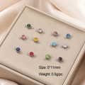 Set of 12 multi-color birthstone connectors with silver base and double rings, 5x11mm - 5x11mm Double Hole / Steel