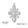 Gepolijste 3D hart hanger van roestvrij staal met zonnestralen, zilverkleur, 26x17mm - 26x17mm / Zilver - Zonnestraal Hart