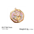 Pink enamel flower pendant with golden frame and pearls, size 25.7x28.7mm and 5.3g weight - Pearl Flower Branch / Gold - Pearl Flower Branch