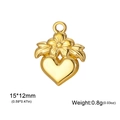 3D hartvormige hanger met bloem en bladeren in goudkleur, formaat 15x12mm - Goud - Bloemen Hart