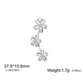 Polished silver stainless steel triple flower pendant with detailed dimensions - Steel