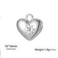 3D hart hanger van zilverkleurig rvs met stersteen en 16mm afmeting specificaties - 16x16mm / Zilver - Ster Hart