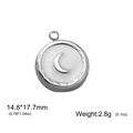 Silver crescent moon stainless steel pendant with white resin inlay and round frame - Steel Color - Moon