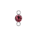 Silver stainless steel connector with round pink birthstone and double rings for DIY jewelry - Steel Color (February)