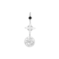 Silver stainless steel Celtic knot pendant with black gemstone and engraved pentagram disc - Black Stone Double Pendant Set A / Steel