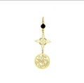 Golden Celtic knot pendant with hollow pentagram and mystical symbols for jewelry - Black Stone Double Pendant Set A / Gold