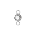 Silver titanium steel round connector charm with faceted clear white birthstone - Steel Color (April)