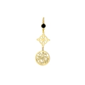 Golden Celtic knot pendant with black bead and pentagram coin in polished steel - Black Stone Double Pendant Set B / Gold
