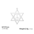 Silver stainless steel hexagram and peace symbol charm pendant, size 30x27mm for DIY - Steel