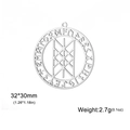 Silver geometric stainless steel pendant with Nordic runes for DIY necklace and earring - 32x30mm / Steel
