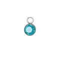 Sky blue round birthstone pendant with silver stainless steel bezel and jump ring - March / Silver