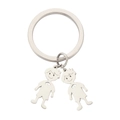 Polished stainless steel keychain featuring dual cartoon boy pendants on a split ring - Silver-2 Bowtie Boys
