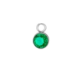 Silver bezel-set emerald green round birthstone pendant with jump ring connector - May / Silver