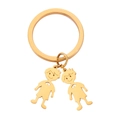 Polished golden stainless steel keychain with two cute cartoon boy charms - Gold-2 Bowtie Boys