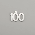 Close-up of polished stainless steel number 100 charm pendant with round hanging loop - Number 100 / Steel