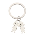 Minimalist silver stainless steel keychain featuring two cute cartoon girl charms - Silver-2 Twin-tails Girls