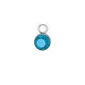 Silver stainless steel round charm featuring a light blue birthstone crystal for DIY jewelry - December / Silver