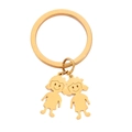 Golden stainless steel keychain featuring dual cartoon girl pendants with polished finish - Gold-2 Twin-tails Girls