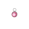 Pink round birthstone charm pendant in silver stainless steel for DIY jewelry making - October / Silver