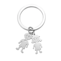 Minimalist stainless steel keychain featuring polished boy and girl character charms - Silver-1 Boy 1 Girl